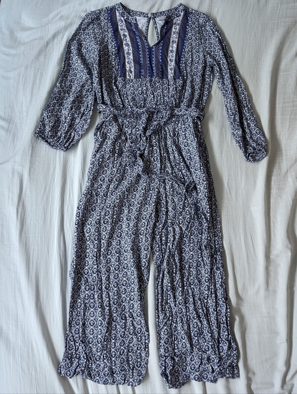 NWOT Old Navy Women's Blue Argyle/Diamond Floral Pattern Jumpsuit, XS Petite